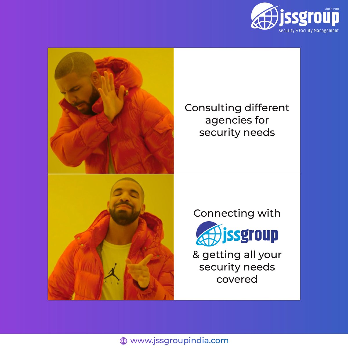 JSSGroup2's tweet photo. Why hire 10 agencies for your security needs when you've got JSS Group at your disposal!

#jssgroup #jsssecurity #jssmanagement #securityagency #meme #trendingmeme  #security #securityguard #securitysolutions #securitycompany #securityofficer #securitycamera #securitysystems https://t.co/qq8VeCHIiF