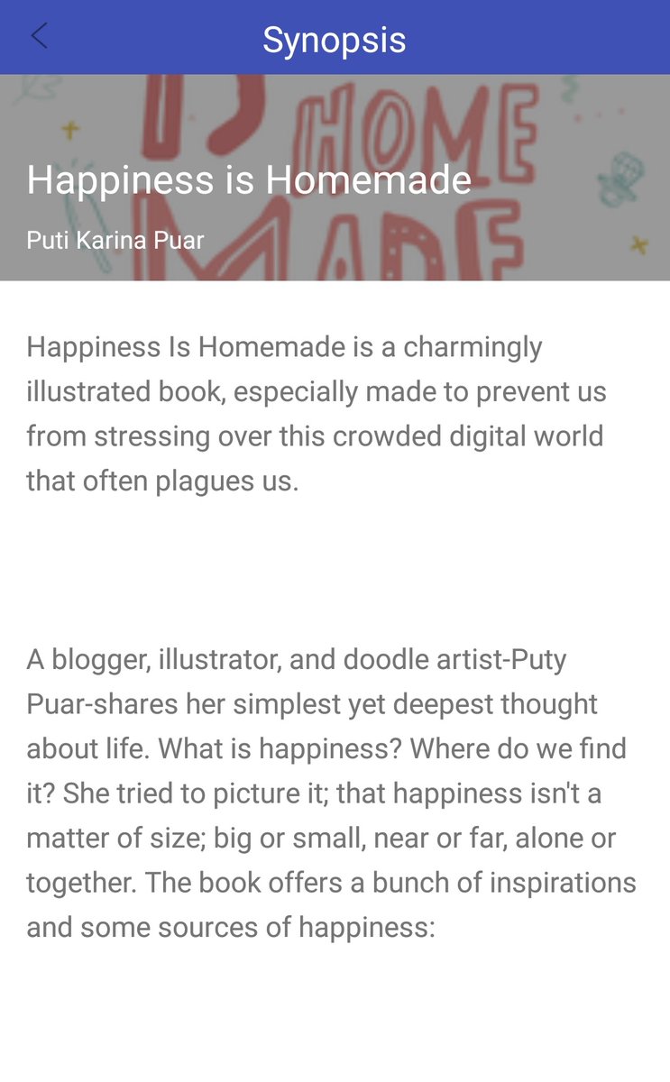 kuningkilang's tweet photo. #RBBJ: Reviewing book brsm Juan.
Happiness Is Homemade by Puty Puar.
Genre: Self-development.
Read it on: Ipusnas. https://t.co/Cl6Smeo2cX