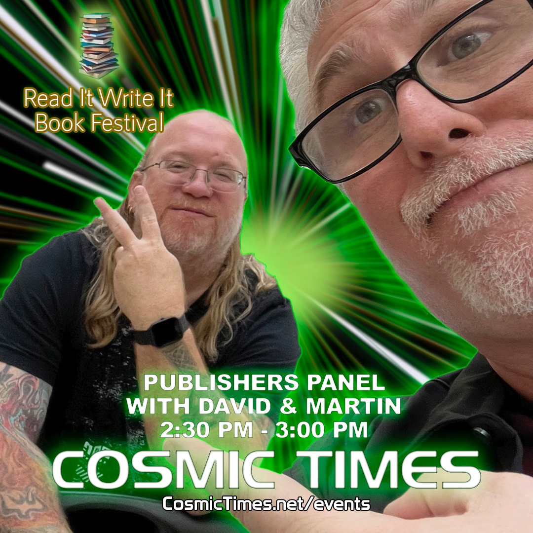 CosmicTimes's tweet photo. Hey if you’re at the @readitwriteitfl today (and why shouldn’t you be) be sure to check out the Publisher’s Panel at 2:30 on the Main Stage - hosted by @MartinPierro1 and David Greshel it’s going to be informative and fun!
#readitwriteit2023 #wellingtonflorida #florida #becosmic https://t.co/VHgNWypPUo