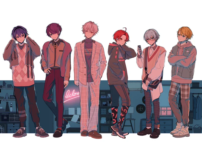 歌い手グループ I clown -あいくら- (  )さんのcover song 『うやむや/SixTONES』イラストを担当させていただきました。最高に良いので是非チェックしてみてください メンバーの皆さんをイメージして私服を描くのが楽しかったです!  
