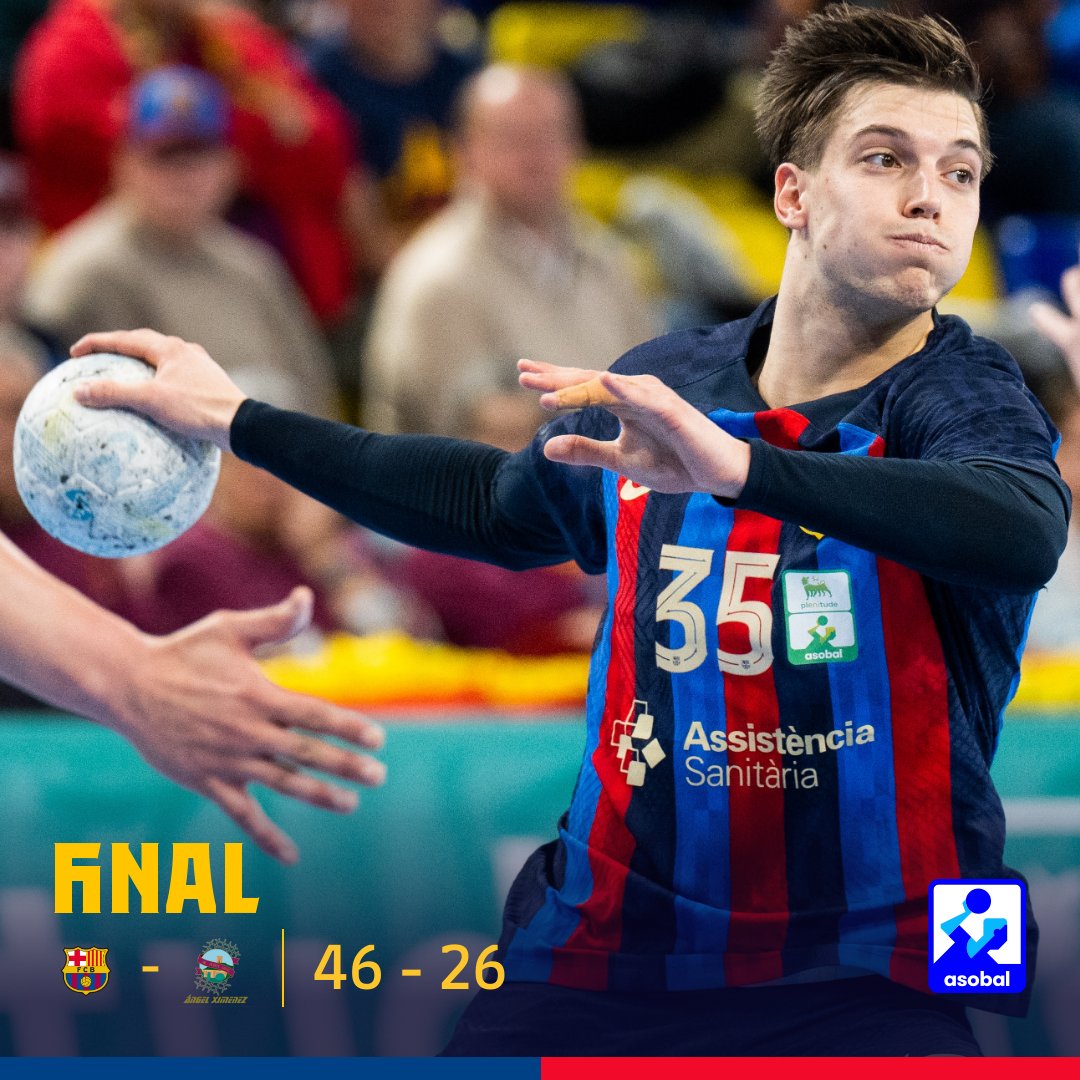 FCBhandbol's tweet photo. Jornada 19 @ASOBAL 
@FCBhandbol 4⃣6⃣
@AngelXimenezBM 2⃣6⃣
FINAL
📺 @esport3
📱 @LaLigaSportsTV
🏠 Palau Blaugrana
🔵🔴 #ForçaBarça #LiveASOBAL #BARPGE https://t.co/DijLYbHYFE