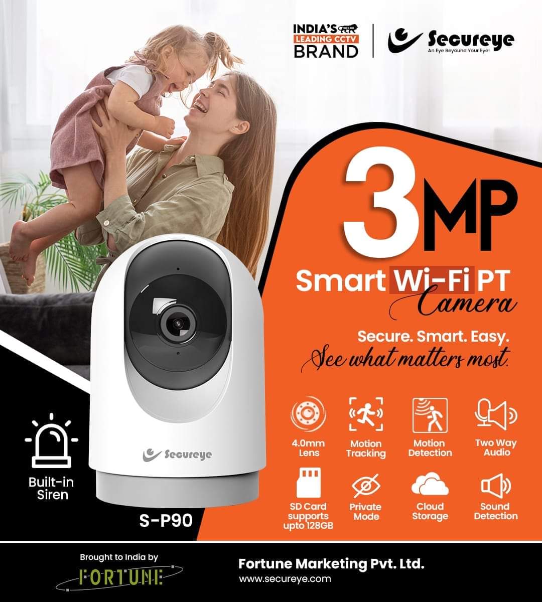 infosecureye's tweet photo. Secureye has launched a new Smart Wifi PT Camera.
S-P90 3 MP wifi PT camera-
๐ฅ 4 mm Lens.
๐ฅ Motion Tracking.
๐ฅ Motion Detection.
๐ฅ Two Way Audio.
๐ฅ SD Card Supports up to 128 GB.
๐ฅ Built-in Siren.
๐ฅ Cloud Storage
๐ฅ Private Mode
#Secureye #PTcamera #Security #Smart https://t.co/g1sBrKGCAv