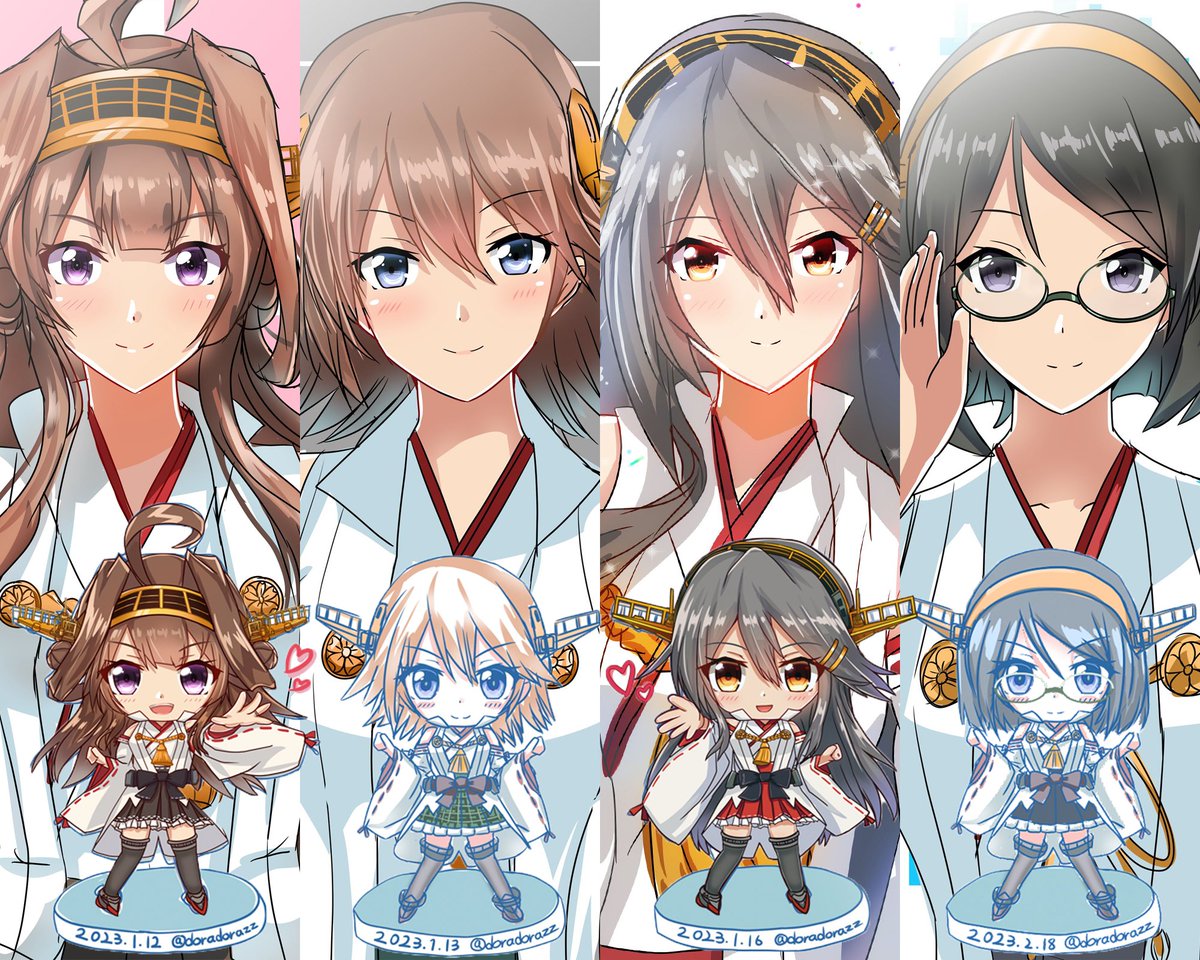 榛名(艦これ) ,比叡(艦これ) ,霧島(艦これ) ,金剛(艦これ) 「おみくじに倣って今年のテーマは美しさの追求だねその前にやりかけ作品を仕上げなよそ」|ろころこのイラスト