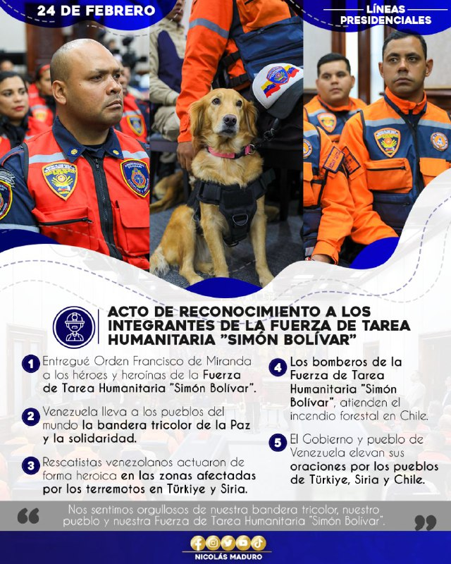 cvm_ve's tweet photo. #LíneasPresidenciales || Todo nuestro reconocimiento a la Fuerza de Tarea Humanitaria "Simón Bolívar". Qué orgullosos nos sentimos de ver nuestra bandera brillar en el mundo por las causas buenas y la solidaridad.

#25Feb 
#SancionesCriminales https://t.co/zo5CGodVAI