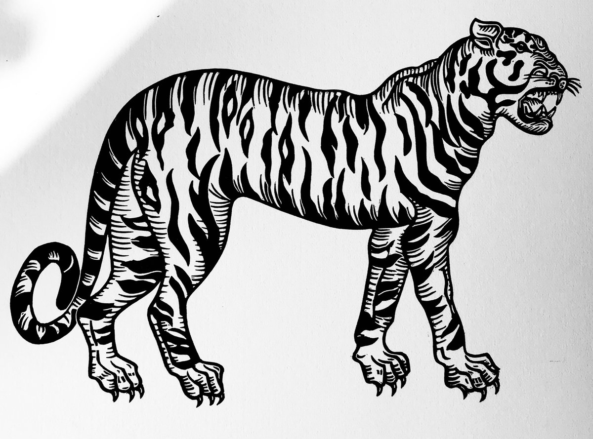 Tiger made for promotional material for the brilliant Maggie O’Farrell’s ‘The Marriage Portrait’
etsy.com/uk/shop/CallyC… #themarriageportrait #books #maggieo’farrell #printmaking