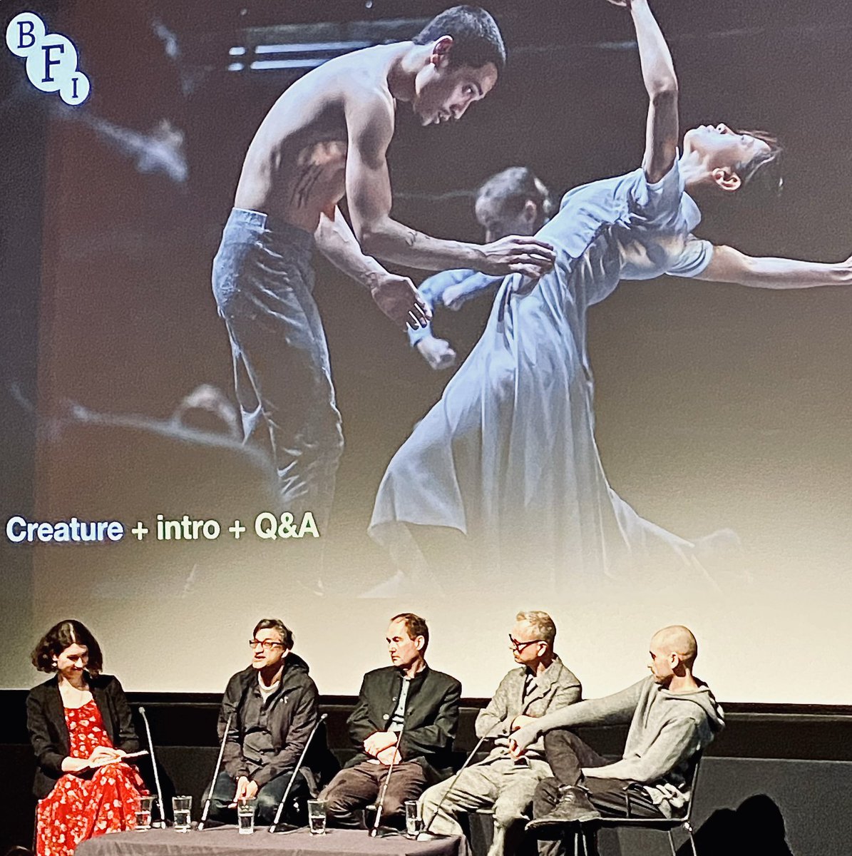 CREATURE, the cinematic adaptation of @AkramKhanLive's @ENBallet of the same name, captured ambitiously by @asifkapadia, is a visceral, challenging & technically brilliant watch. Fab Q&A @BFI hosted by @lillcrawf, with Asif, Daniel Landin, Stephen Griffiths & @belrumore.