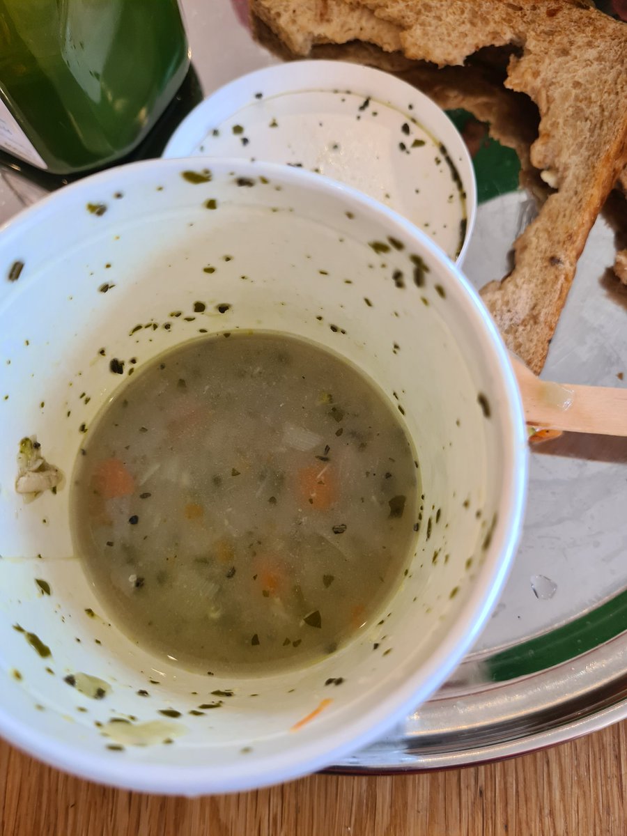 cathd's tweet photo. @Pret halfway through brown rice soup at piccadilly station haven't yet found any rice? https://t.co/SLaAN0nv7v