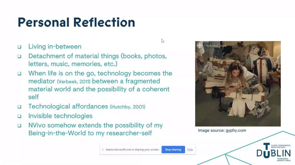 KerrySRichards's tweet photo. Edi Oliveira's presentation on NVivo &amp; IPA Data Analysis concluded with 'what makes phenomenological research is not the use or the absence of technology' - interesting to see her analysis in action, and the #SchittsCreek gif was fun! @ie_ipa https://t.co/EDR3LDhbF0