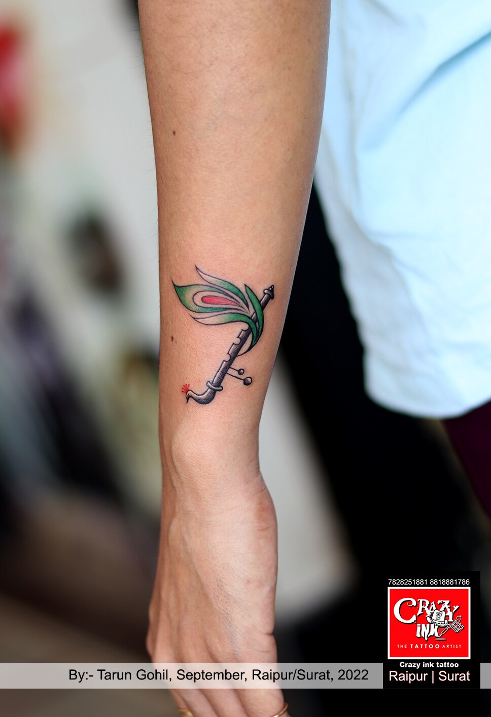 Deepika Das  Tattoo Artist on Instagram Minimal flute tattoo with  peacock feather            smalltattoo minimaltattoo color  black femaletattooartist