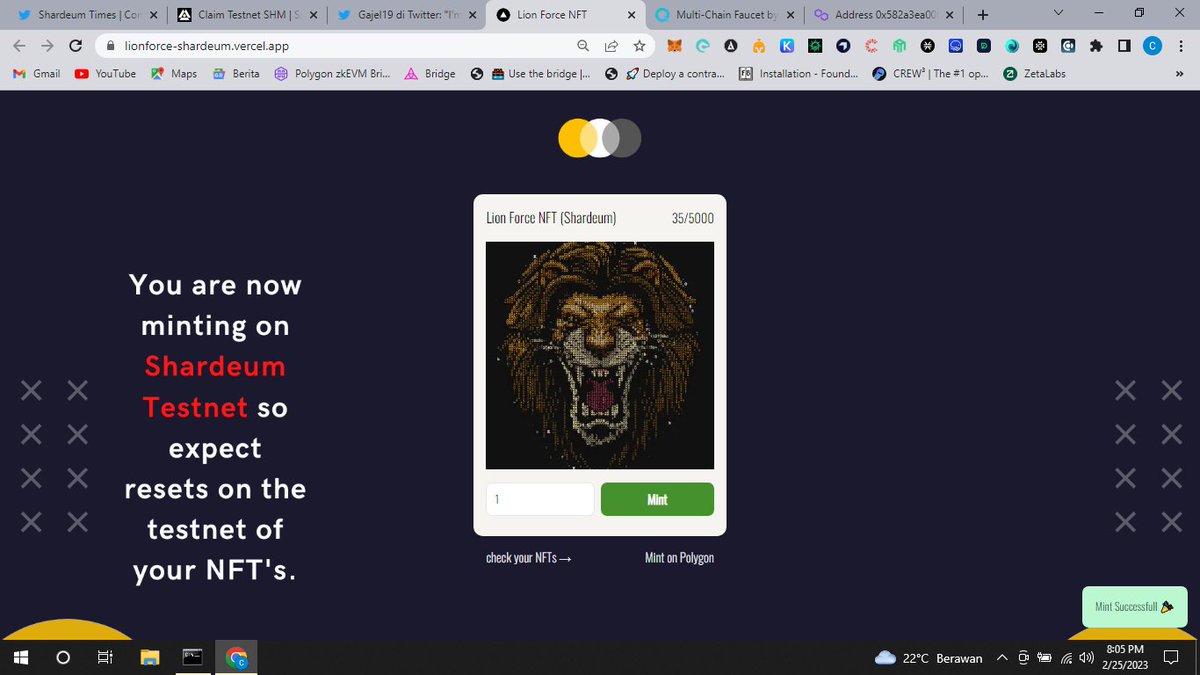 <a href="/shardeumtimes/">Shardeum Times | Community</a> <a href="/lionforcenft/">Lion Force NFT #Shardeum</a> <a href="/NischalShetty/">Nischal Shetty</a> @SubbuWeb3 <a href="/yashjhade/">yash</a> <a href="/vaijanath_eth/">vaijanath.eth</a> <a href="/Saloniverma_/">Saloni Verma</a> Done
#Airdrop #NFTs #Testnet