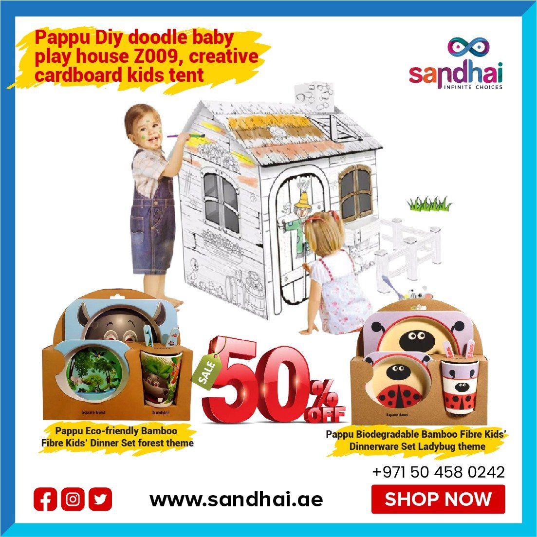 SandhaiGlobal's tweet photo. Save 50%😍 
Biodegradable Bamboo Fibre Kids’ Dinnerware Sets &amp; Creative cardboard kids tent. Amazing opportunity to get high-quality products for your little ones 
Buy Now👉https://t.co/lwakeAsK4Y
 
#kidsproducts #ecofriendly #offers  #kidsgames #Bamboo #bamboofibre #off50 #UAE https://t.co/5Y5HR5waE5