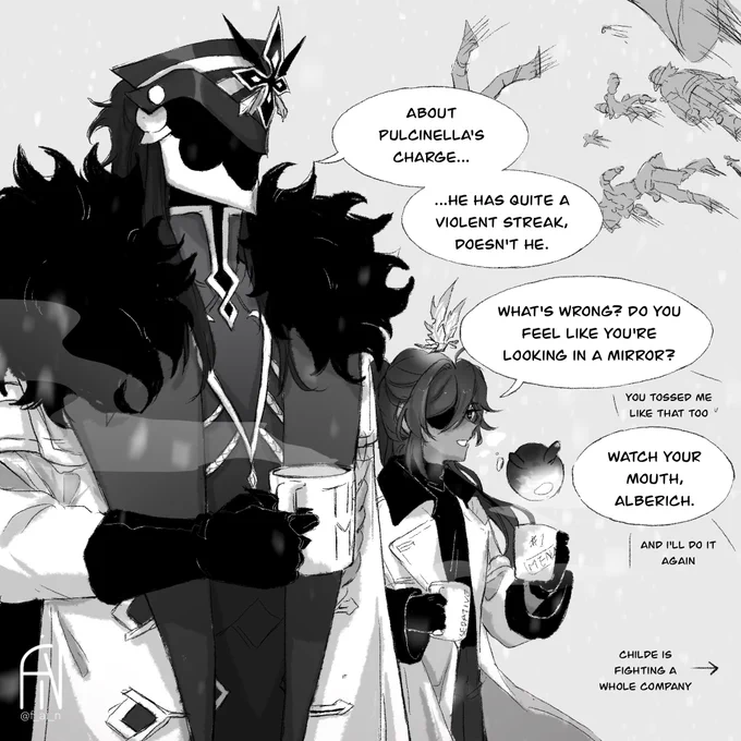 (Fatui Adopt Kaeya AU)
-
Capitano gains a new fan (Childe) and Kaeya stays as his number one problem child 