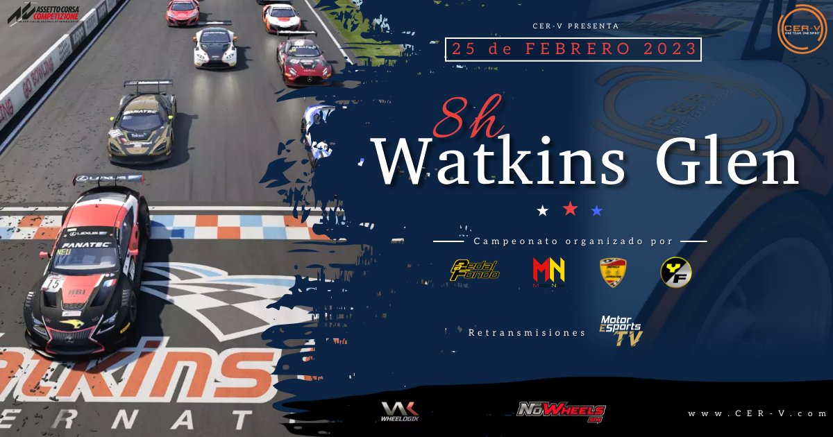 🟠RACE DAY 🟠

8H WATKINS GLEN

HORARIOS OFICIALES⬇️⬇️

🆘BRIEFING 15:00H (OBLIGATORIO)🆘

⏱️CLASIFICACIÓN 15:30H (30 MIN)
🏁CARRERA 16:00H (8H)
