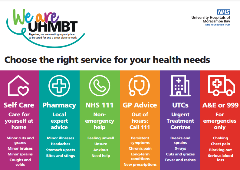 UHMBT's tweet photo. It's important to choose the right NHS service for your health needs. If you're not sure which service is right for you, visit https://t.co/nO7SvQpMBL https://t.co/0eirtAx9ta