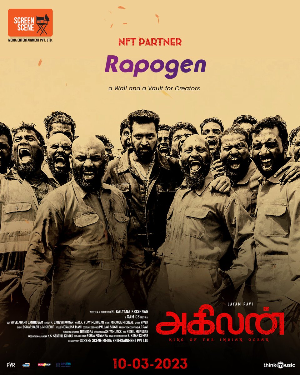 Team #Agilan is entering into the Tech world with <a href="/rapogen/">Rapogen</a> as NFT partner ! 

#AgilanFromMarch10
 
<a href="/actor_jayamravi/">Ravi Moham</a> #DirKalyan <a href="/priya_Bshankar/">Priya BhavaniShankar</a> <a href="/actortanya/">Tanya S Ravichandran</a> <a href="/SamCSmusic/">𝐒𝐀𝐌 𝐂 𝐒</a> 
<a href="/vivekcinema/">vivekanand santhosham</a> <a href="/RVijaimurugan/">RK.VijaiMurugan</a> <a href="/Pallavi_offl/">Roaring Kitty</a> <a href="/skiran_kumar/">Kiran Kumar S</a> <a href="/senthilkumarsmc/">senthil kumar</a> <a href="/harishuthaman/">Harish Uthaman</a>