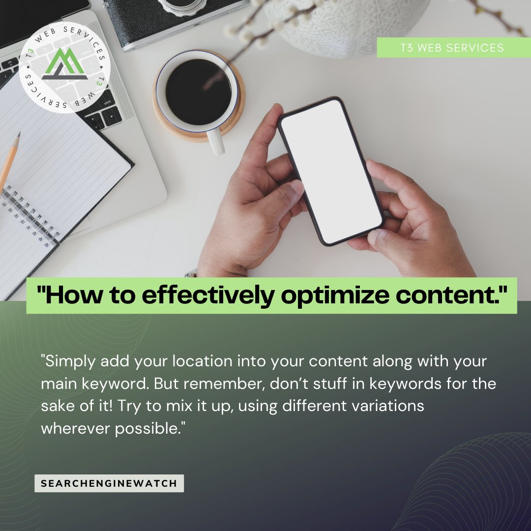 T3WebServices's tweet photo. "How to effectively optimize content."
Read more here: 
https://t.co/DHT1y0KNCJ

#digitalmarketing #marketingdigital #entrepreneur #marketing #businesstips #marketingtips #marketingstrategy #business #marketingnews https://t.co/Laf3gyerDu