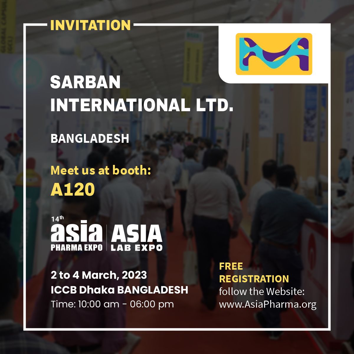 p_asiapharma's tweet photo. Meet us @ Sarban International
14th ASIA PHARMA EXPO 2023
ASIA LAB EXPO 2023
Dhaka BANGLADESH
March 2 to 4, 2023
Register to get your free pass!
https://t.co/jU9FPHdRzU
#AsiaPharmaExpo2023 #AsiaPharmaExpo #AsiaPharma #AsiaLabExpo #PharmaExpo2023 #Pharma #Bangladesh https://t.co/pYmajafjil