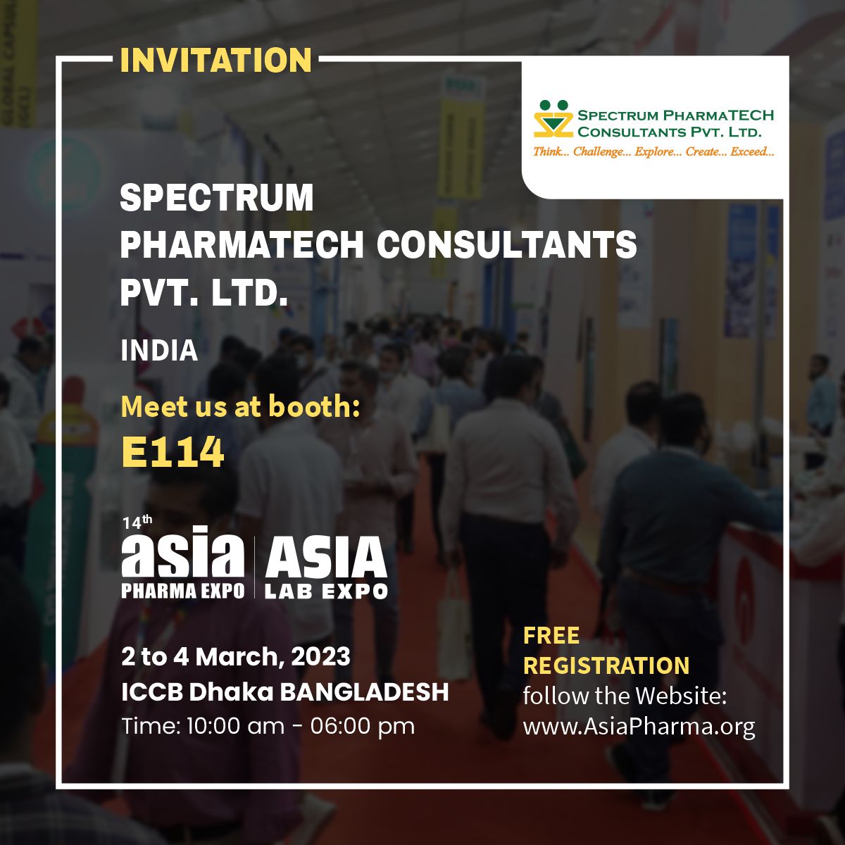 p_asiapharma's tweet photo. Meet us @spectrumpharma
14th ASIA PHARMA EXPO 2023
ASIA LAB EXPO 2023
Dhaka BANGLADESH
March 2 to 4, 2023
Register to get your free pass!
https://t.co/jU9FPHdRzU
#AsiaPharmaExpo2023 #AsiaPharmaExpo #AsiaPharma #AsiaLabExpo #PharmaExpo2023 #Pharma #Bangladesh https://t.co/FGIgIzynG0