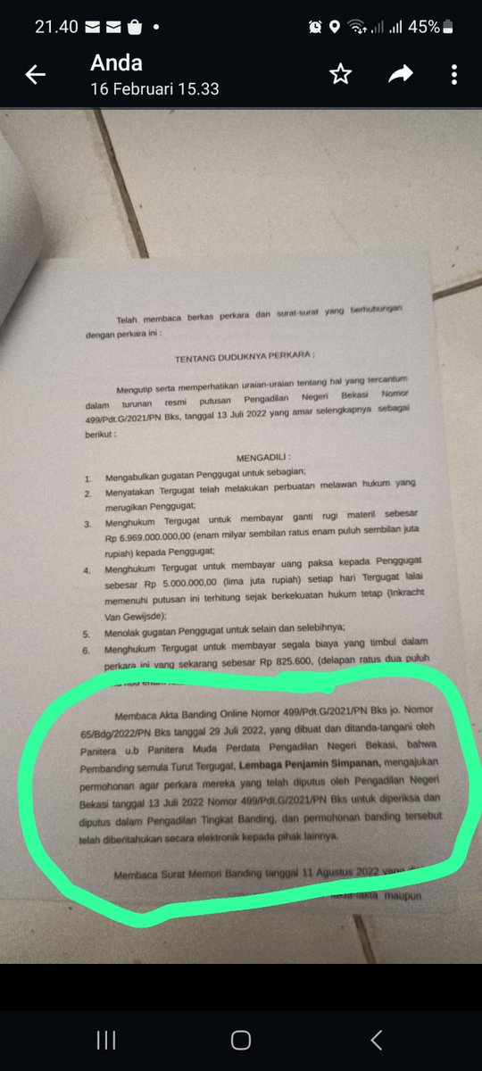 BungaSeruni12's tweet photo. Pengadilan Tinggi Jawa Barat menyatakan hanya membaca akta banding dari PN Bekasi tanggal 29 Juli 2022 tanpa menyebutkan tanggal permohonan dari pembanding (LPS).

#AdaApaDenganPNBekasi https://t.co/qWO3ByCnyS