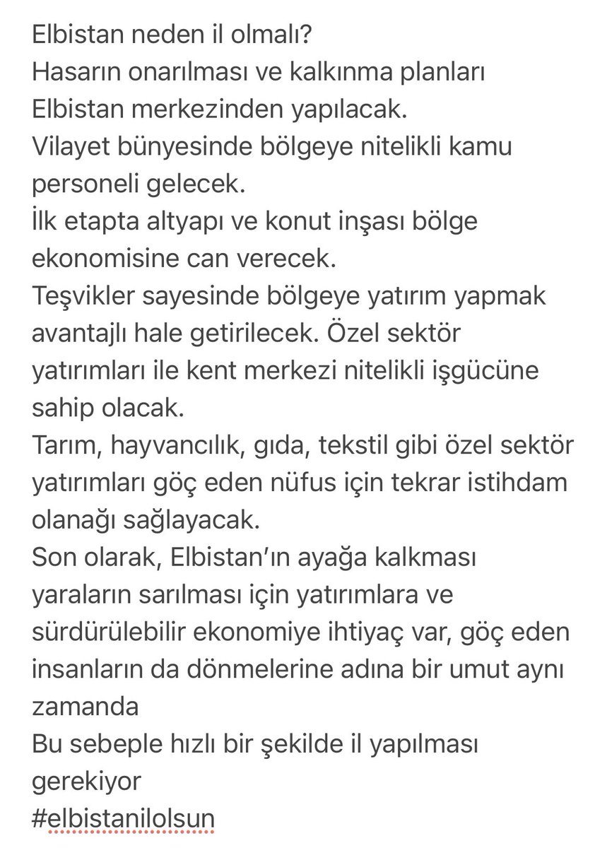 elbistanilimiz's tweet photo. Elbistan’ın il olması neden bu kadar önemli??
Bu konunun siyasetten ve meydanlardan uzak tutulması gerekiyor. İktidarıyla ve muhalefetiyle seçim vaadi yapılamayacak kadar hassas bir konu. 
Vaat değil icraat 
Elbistan için var olma ya da yok olma meselesi..
#elbistanilolsun https://t.co/h2TeeHIigc
