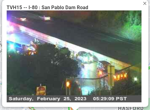 KCBSAMFMTraffic's tweet photo. In #SanPablo, on eastbound #Interstate80 after #SanPabloDamRd., a multi-vehicle crash has all lanes blocked. A #specialtrafficalert is now in effect. #CHP is running a traffic break from #CentralAve.
#KCBSTraffic
@KCBSRadio https://t.co/OatZ8gyA0V
