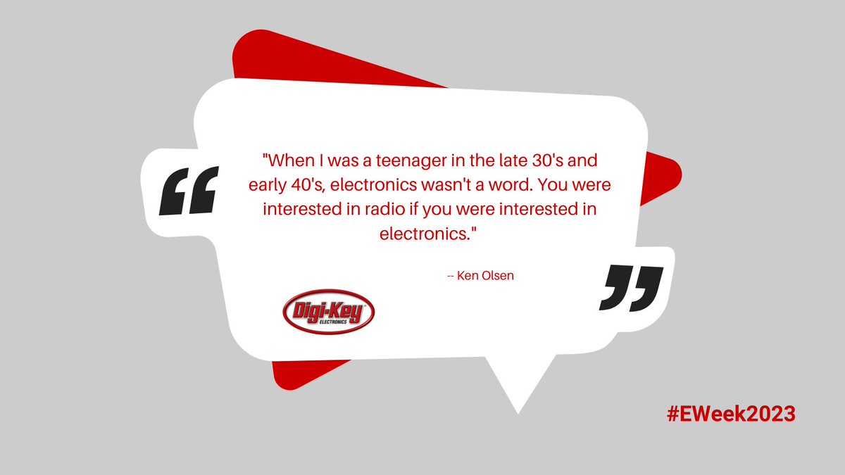 'When I was a teenager in the late 30's and early 40's, electronics wasn't a word. You were interested in radio if you were interested in electronics.'

 - Ken Olsen

National Engineers Week 2023 

#engineersweek 
#nationalengineersweek 
#eweek2023