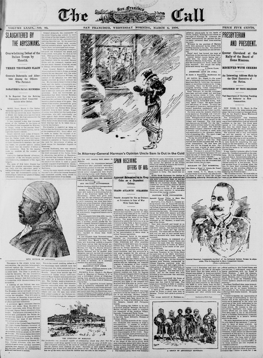 biniamhirut's tweet image. Overwhelming Defeat of the Italian Troops by Menelik
The San Francisco call.  March 04, 1896