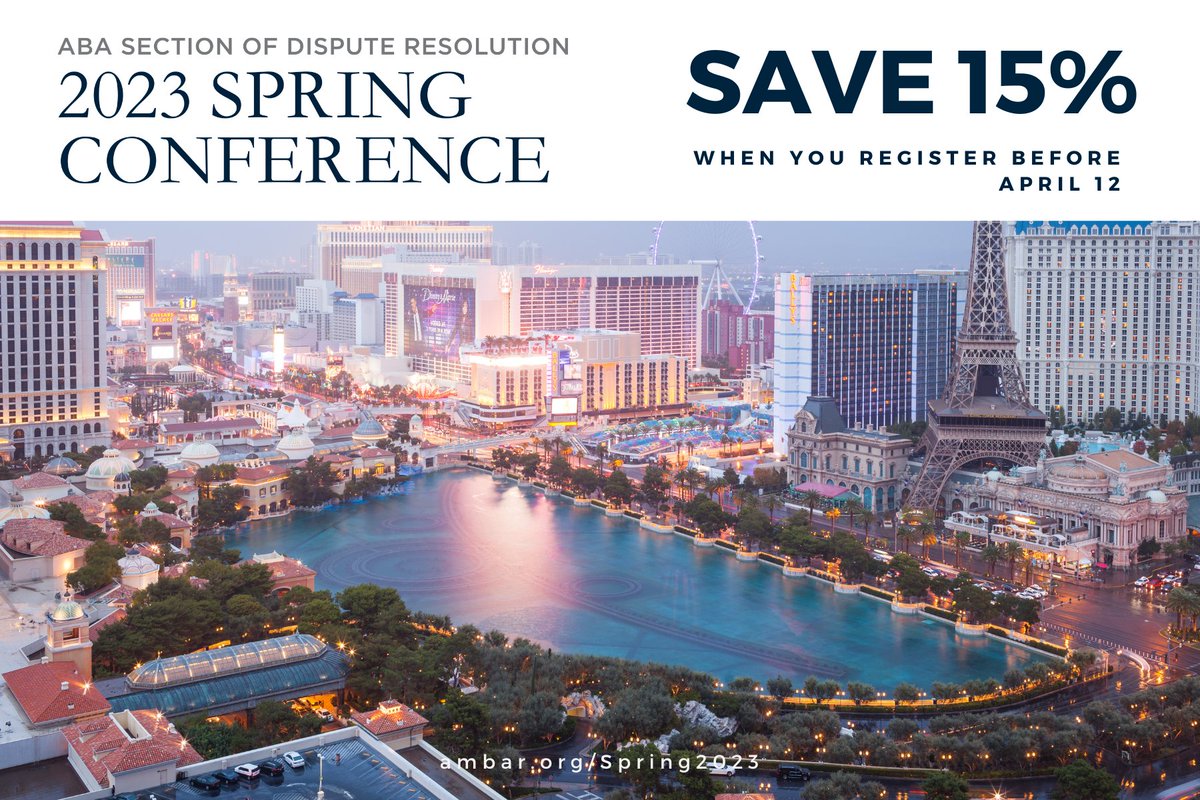 ABA_DR's tweet photo. Register early and save 15% on your 2023 Spring Conference registration!
Check out our lineup here: https://t.co/yzQFbjsyvN
Register: https://t.co/3EBwkQDsPZ
#ABA_SpringDR23 #mediation #conflictresolution #ombuds #arbitration https://t.co/RwfCxUkuUH