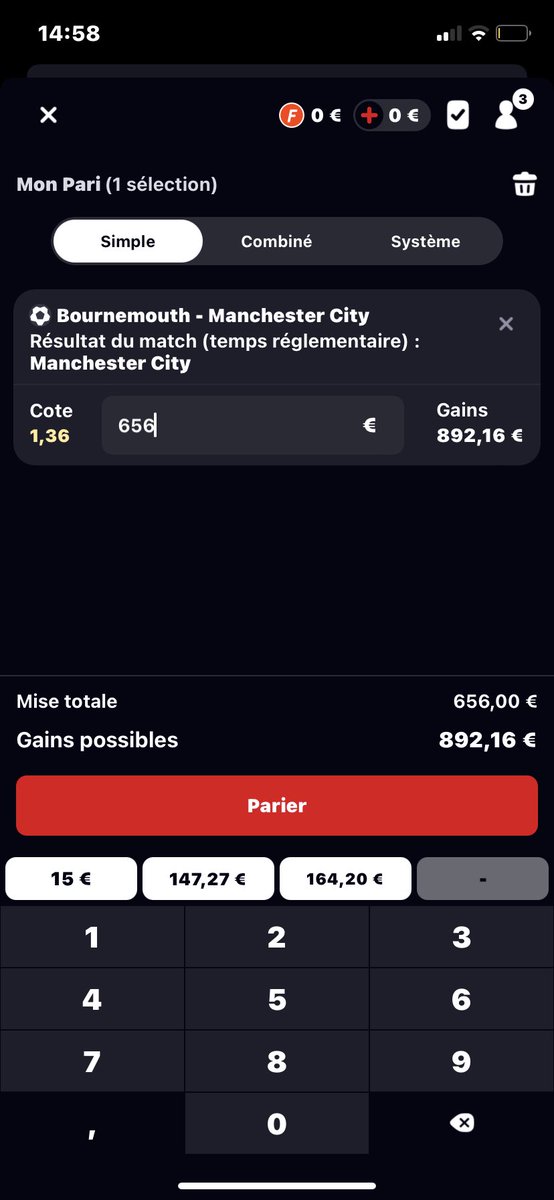 PRONOSIDC's tweet image. MONTANTE #TeamParieurs

PALIER 7 (656€ -&amp;gt; 1000€)

#PremierLeague

⚽️ Bournemouth - ManCity (⏰18h30)
👉 Victoire ManCity
📊 Cote -&amp;gt; 1,36
💵 Mise 656€ -&amp;gt; 892€

NO BET NO GAIN 🍀

#TeamParieur #prono #bet #ManchesterCity #Bournemouth #Haaland #Mahrez #ManCity #afcb #BOUMCI #PL