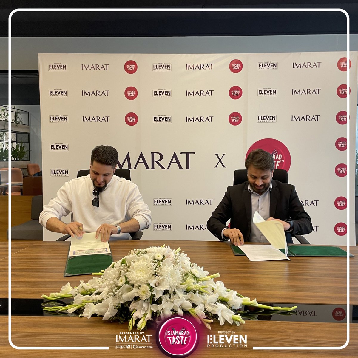 FestTaste's tweet photo. #IMARATPRESENTSTASTEFEST Group director IMARAT of group of companies, Sharjeel Ahmer and Director Operation Eleven Productions, Qudama Al Jaboory at the Signing Ceremony of collaboration between Imarat group of companies and Taste Fest.

#islamabadtaste #taste2023 #imarat https://t.co/eFakLBRXHm