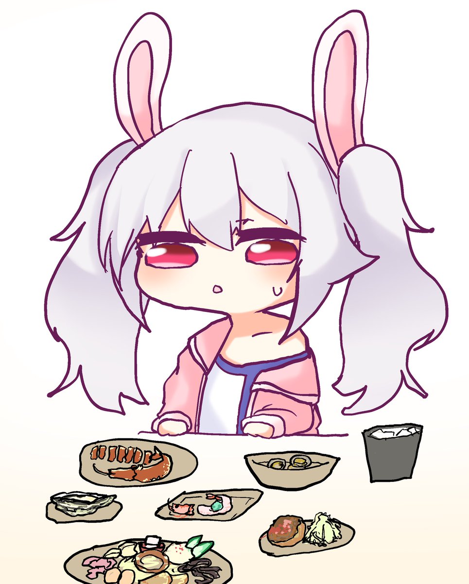 laffey (azur lane) 1girl twintails solo animal ears rabbit ears red eyes food  illustration images