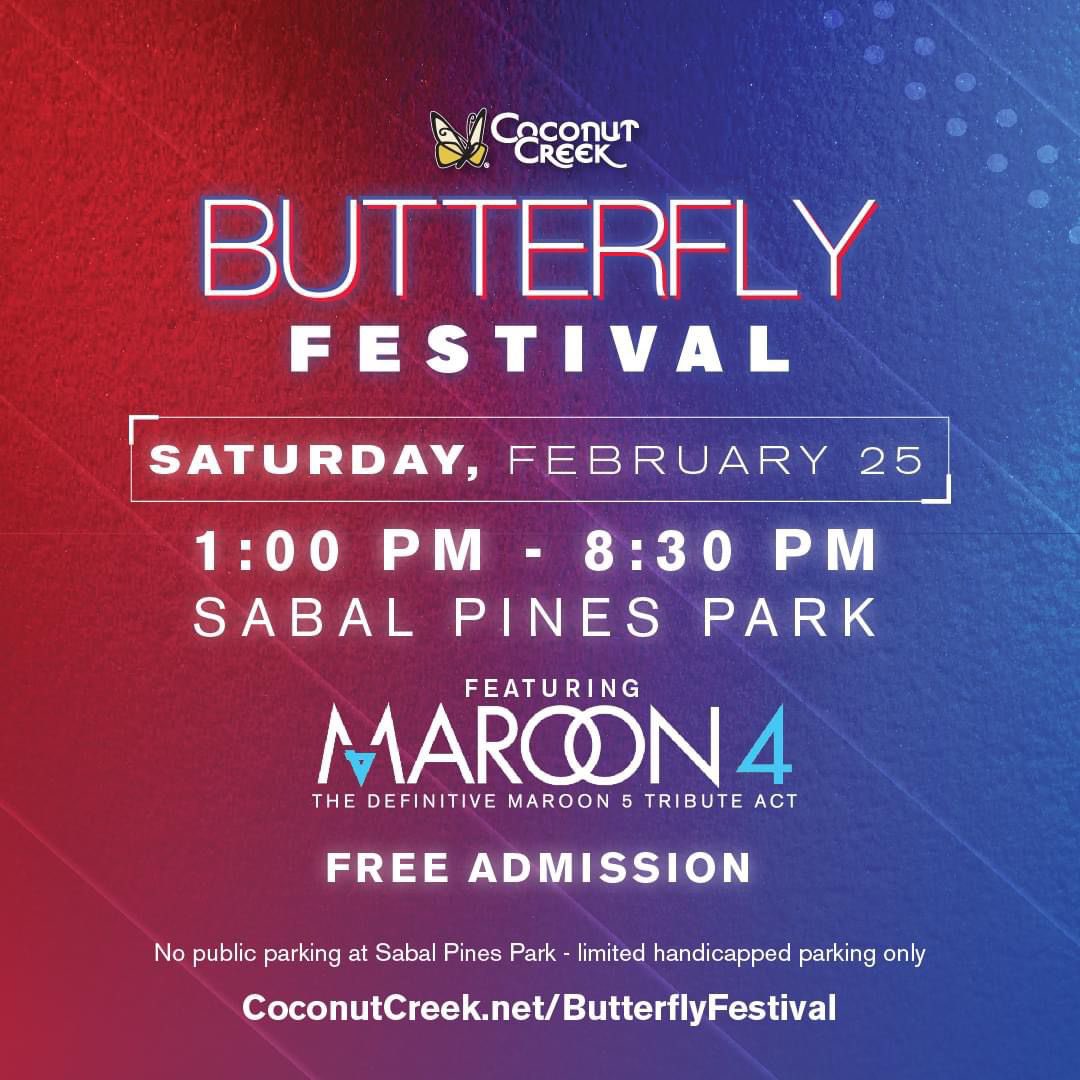 maroon4tribute's tweet photo. Good morning from the USA 🇺🇸 

It’s gig day 😎 at Coconut Creek!

#maroon5tribute
#maroon4
#butterflyfestival
#coconutcreek 
#florida #usa https://t.co/rsvfgvL4eA