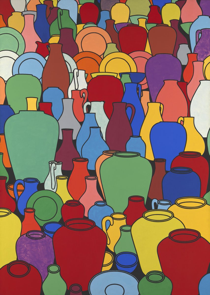 Tate's tweet photo. Filling the weekend with COLOUR. 🎨⚱️
 
#PatrickCaulfield's 'Pottery' was painted in 1969. It combines black outlines and bold colours, characteristic of many of the artist's paintings. ❤️ https://t.co/pLOwzXERLM

Let your eyes get a little closer to check out the #TateDeets. 👀 https://t.co/pDOgj2yTU2
