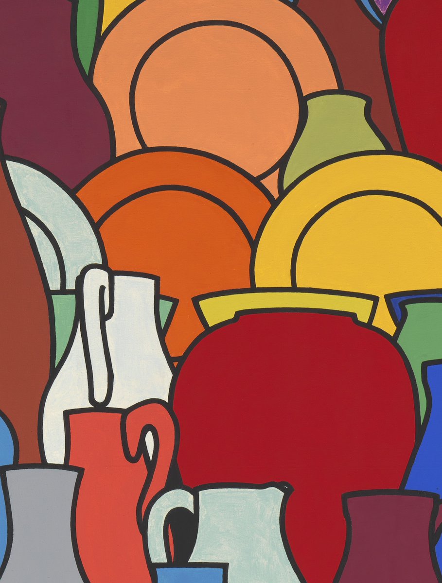 Tate's tweet photo. Filling the weekend with COLOUR. 🎨⚱️
 
#PatrickCaulfield's 'Pottery' was painted in 1969. It combines black outlines and bold colours, characteristic of many of the artist's paintings. ❤️ https://t.co/pLOwzXERLM

Let your eyes get a little closer to check out the #TateDeets. 👀 https://t.co/pDOgj2yTU2