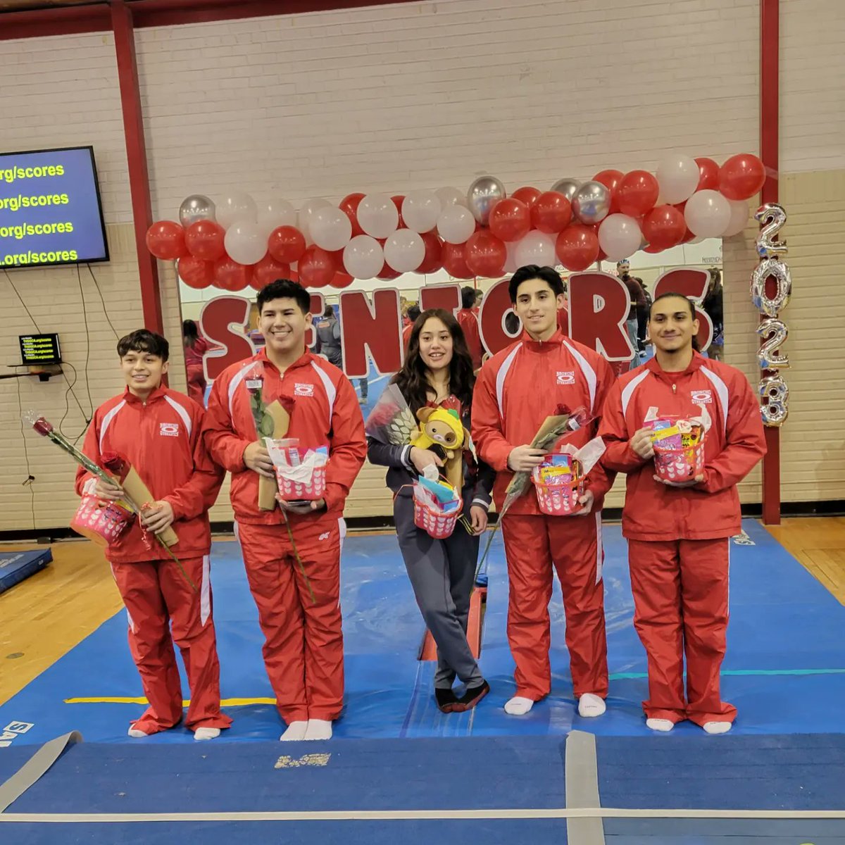 BronchosGym's tweet photo. We proudly recognized our seniors last night at their last home meet of the season.   The amount of work and dedication these athletes and their coaches have put in this season has been extraordinary to watch!   #gobigred @ECISDAthletics @BigRedBronchos @Raq1957Tg @JfloCyr https://t.co/xfPFrpgXxl