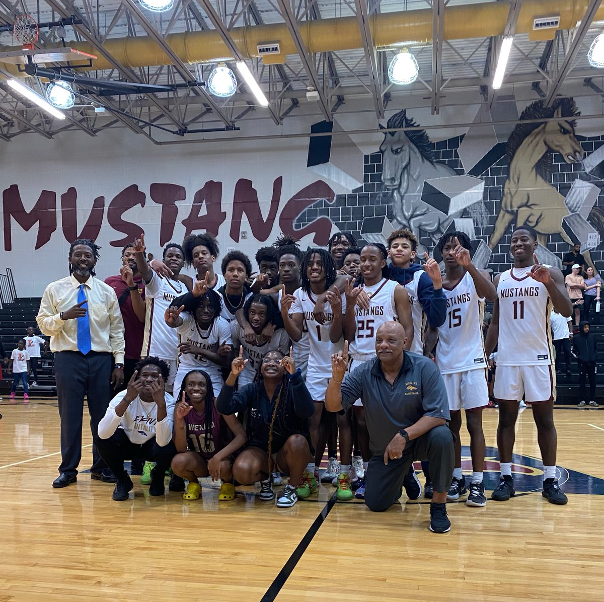 How is this one different from the other times going to Lakeland? All I can think about is how happy I am for my players and their families, and the students in attendance, God's plan over my own.  Regional champs, Lakeland bound, 2 more games. Let Go Mustangs!!