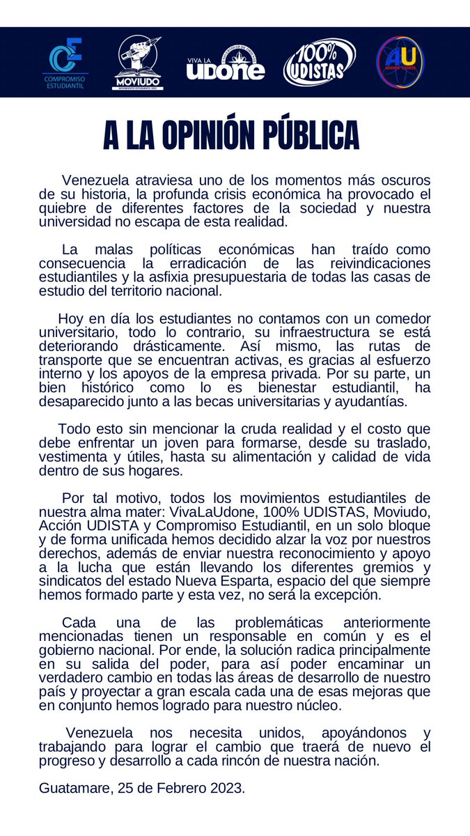 VivaLaUDONE's tweet photo. A la opinión pública: https://t.co/Y7QWgFKyNQ