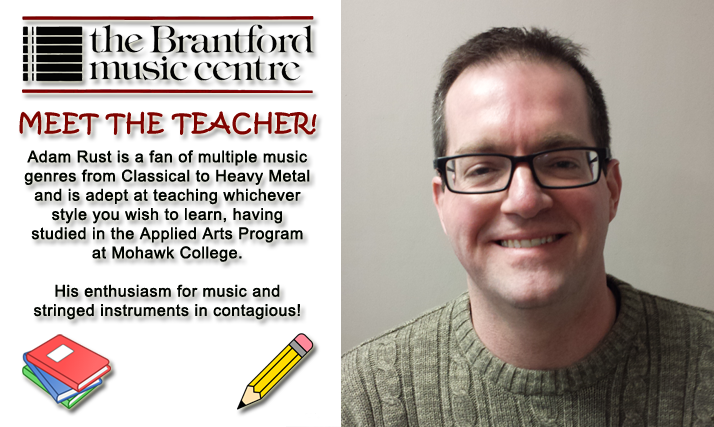 Meet Adam Rust, our guitar, bass, banjo, uke and mandolin instructor! Give us a call at 519-752-3797 or e-mail lessons@brantfordmusic.com if you are looking for #musiclessons and to learn how to pluck and strum! 🎶 #brantford #brantcounty #downtownbrantford #shoplocal