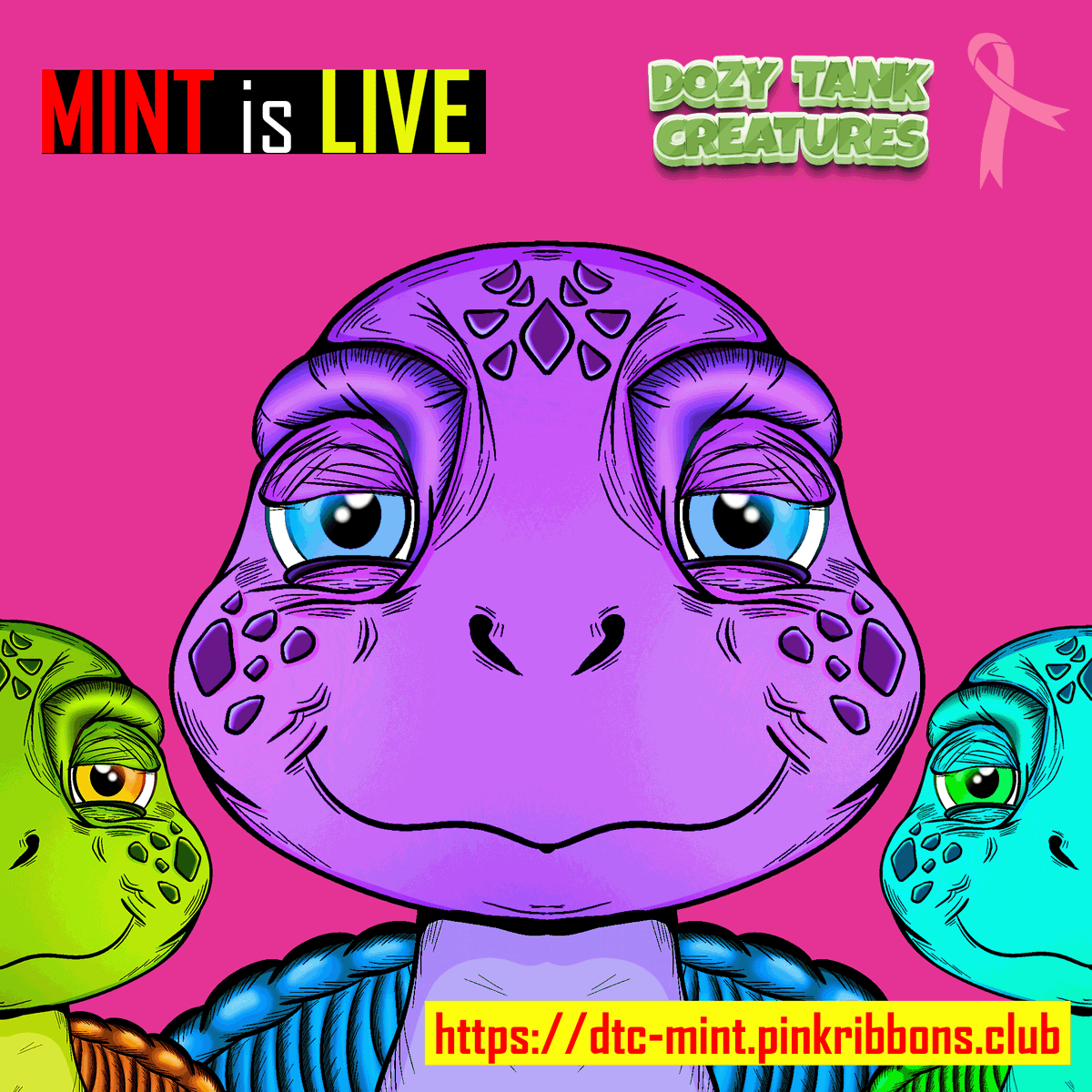 pinkribbonsclub's tweet photo. Mint a #DozyTankCreatures NFT at👉https://t.co/Sr88tauoFJ👈and join the fight👊against breast cancer! Every mint supports🎗cancer research, so let's make a difference together. Show your support and help find a cure. #BreastCancerAwareness  #PinkRibbonsClub #NFTCommunity #NFTFam https://t.co/bXZWgwIgCM