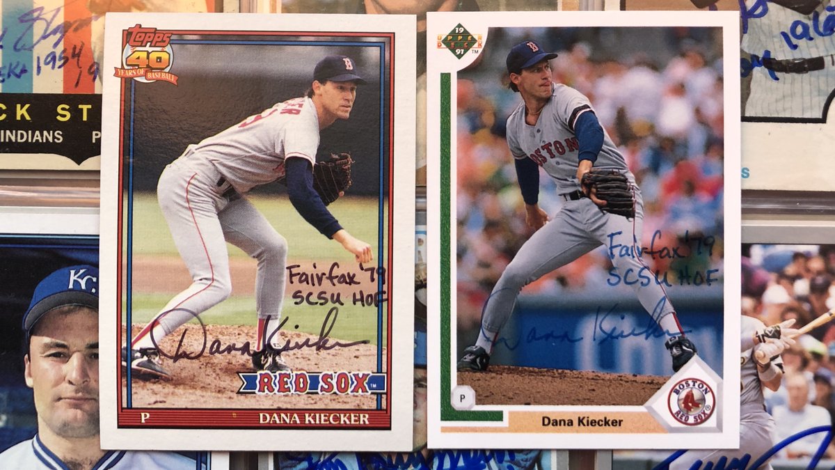 TwinsAlmanac's tweet image. Happy birthday to Dana Kiecker! 

True Story: I mailed these cards to Dana, asking for his autograph, but forgot to include a self-addressed envelope. In my letter, however, I mentioned I play townball in Nowthen, so he tracked me down through our mgr., Terry. How cool is that?!