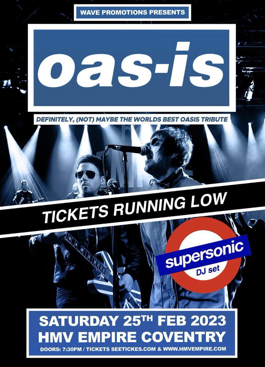 ClubSupersonic's tweet photo. @hmvempire TONIGHT. Weβre DJing before the mighty @Oas_is_official and then weβre DJing in the bar till late. #coventry #britpop #weekend #nearlysoldout https://t.co/oyO1g4bmFX
