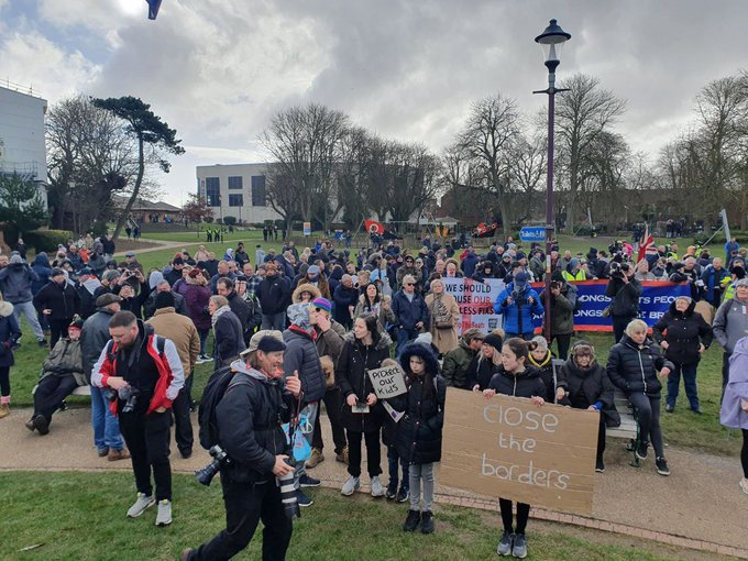 's tweet image. Skegness illegal migrant protest.

Hundreds of far right, Neo Nazis, fascists, racists, lazy white people, thugs etc.

In reality just normal people whose ancestors have make the country what it is and don't want it ruining through immigration.