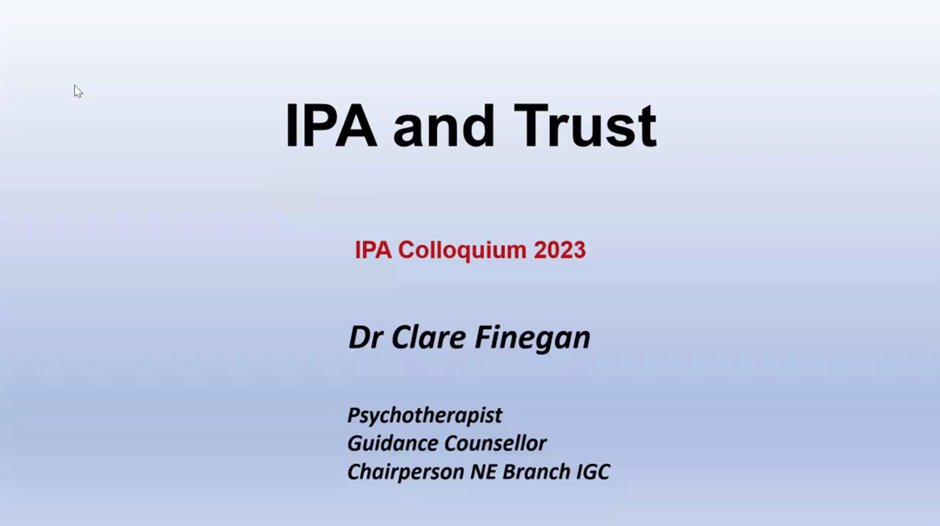 KerrySRichards's tweet photo. Dr Clare Finegan presents her recent study: 'The impact of student suicide on school guidance counsellors in Ireland' #TRUST a key and recurring element: a comfort, and at one stage a challenge. 'I won't rest until I find my own voice.' @ie_ipa #IPAAnalysis #SuicidePrevention https://t.co/GrwaWWWhe7