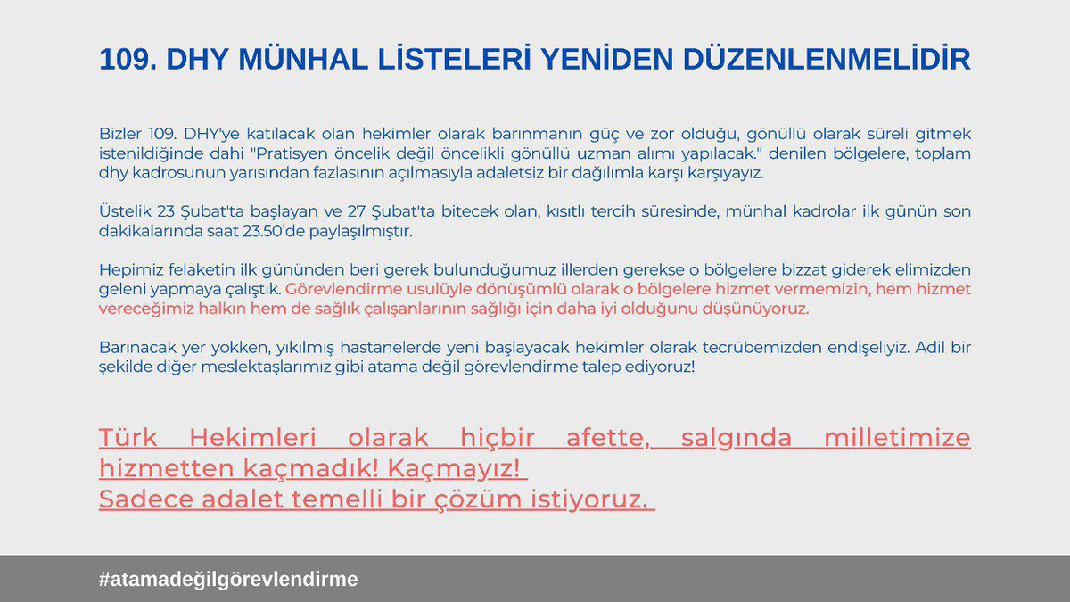 #atamadeğilgoerevlendirme <a href="/saglikbakanligi/">T.C. Sağlık Bakanlığı</a> <a href="/drfahrettinkoca/">Dr. Fahrettin Koca</a>            <a href="/hekimsen/">Hekimsen</a> <a href="/ttborgtr/">Türk Tabipleri Birliği</a>