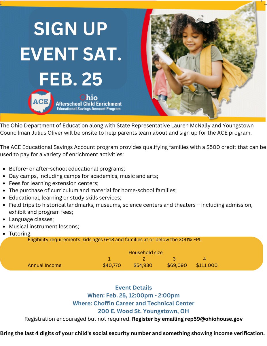 Parents stop by between 12-2 today and we will help you get signed up and answer any questions. This is open to anyone, not just Youngstown