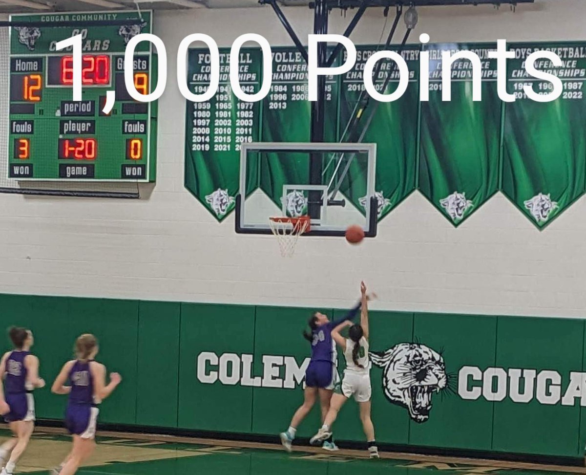 jbintz's tweet photo. Congrats to our daughter,  Aubrey Bintz on hitting the 1,000 point milestone last night! Very proud of you! https://t.co/SFFm8T6WrZ