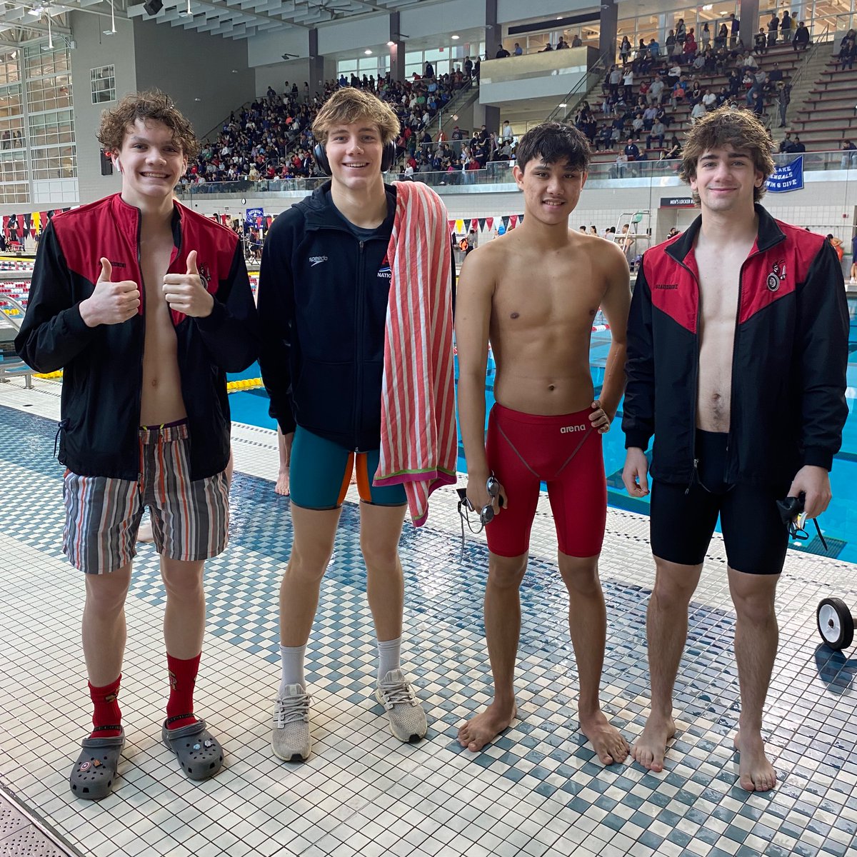SwimDive_NHS's tweet photo. 2023 State Championship!!
Grace Willis started the morning by singing the anthem beautifully❤️🖤 The boys swam the first event/relay and placed 12th https://t.co/q8dXQr2yBX