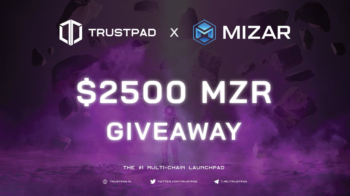 🔥 <a href="/TrustPad/">TrustPad</a> x <a href="/Mizar_com/">Mizar</a> $2500 MZR #Giveaway! 🎁

🏆 25 winners ($100 MZR each @ IDO price)
📆 Till: Mar 2, 2023, 23:59 UTC

🥇 How to win?

1. Follow <a href="/TrustPad/">TrustPad</a> &amp; <a href="/Mizar_com/">Mizar</a>
2. Comment " $TPAD " &amp; " $MZR " below and your ERC-20 wallet address.
3. Tag 2 friends.
4. Like &amp; Retweet