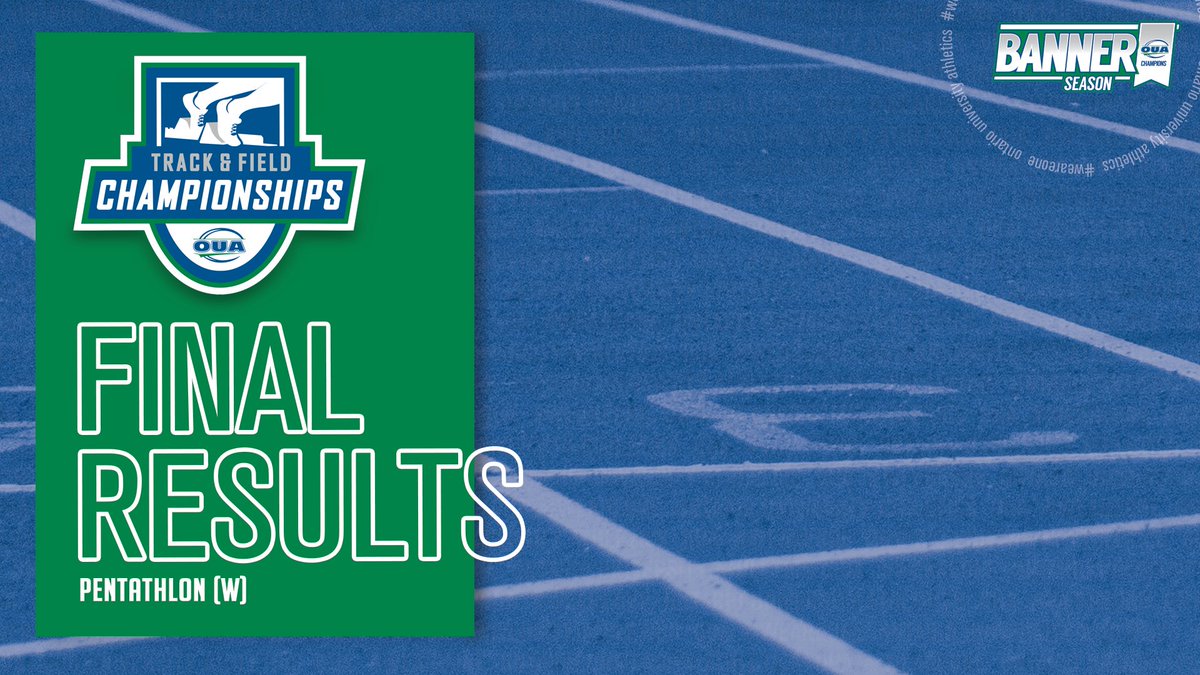 OUAsport's tweet photo. FINAL | Women's Pentathlon

🥇 | Hannah Blair, @WlooWarriors | 4014 
🥈 | Rebecca Parker, @guelph_gryphons | 3643
🥉 | Audrey Goddard, @WesternMustangs | 3564

💻 https://t.co/3s9ERGO5IJ / @cbcsports / @cbcgem 
📊 https://t.co/RzwiGmIwFw
#WeAreONE | #BannerSeason https://t.co/KVeUQvzlQ7