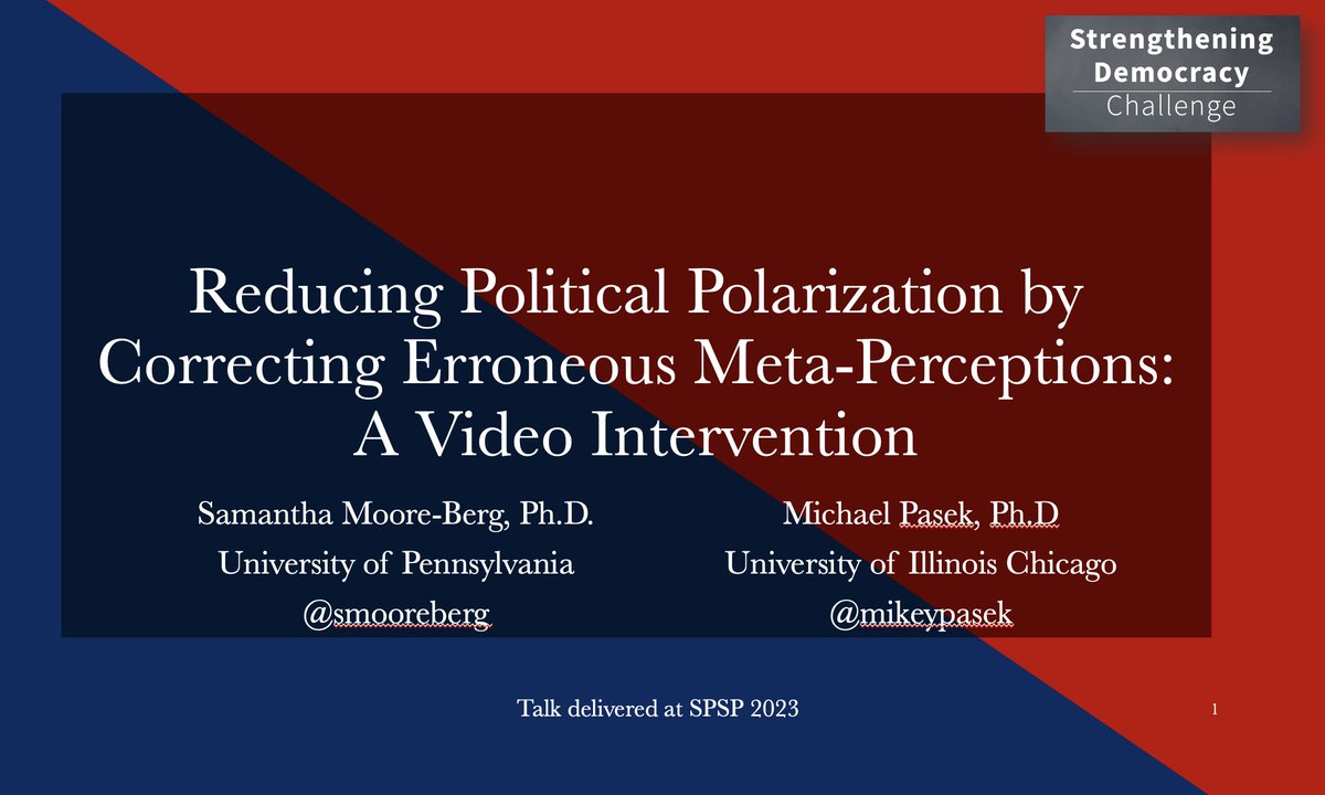 🚨🚨🚨What are the most effective interventions to reduce partisan animosity &amp; anti-democratic attitudes in the US?

At our #SPSP2023 symposium today at 11am (Hyatt: Centennial 4) feat Nick Stagnaro, <a href="/RobbWiller/">Robb Willer</a> <a href="/JuliaMinson/">Julia Minson🇺🇦</a> <a href="/AliaBraley/">Alia Braley</a> <a href="/smooreberg/">Samantha Moore-Berg</a>  @MikeyPasek, you can find out!